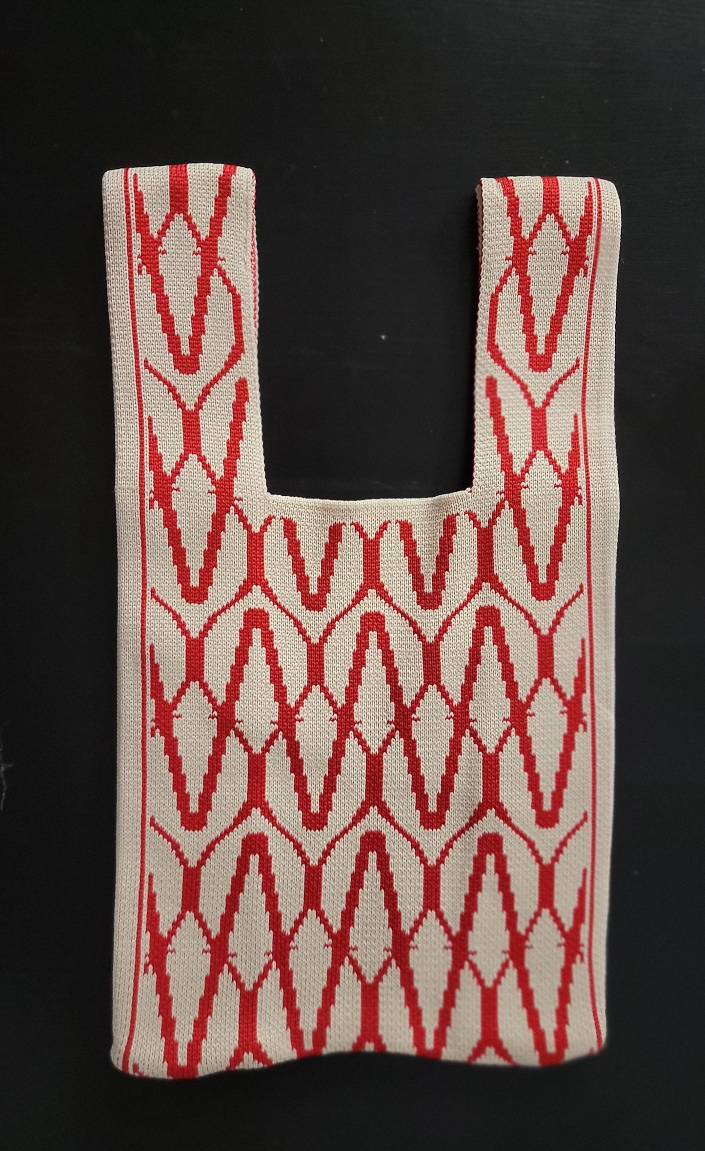 Korean Style Handheld Knitted Woven Bag 手提針織編織包 - Beige Red Pattern