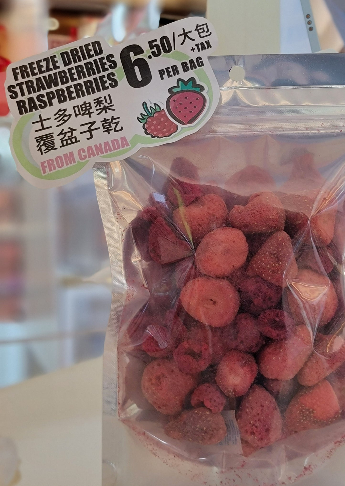 Freeze Dried Whole Strawberries Raspberries.